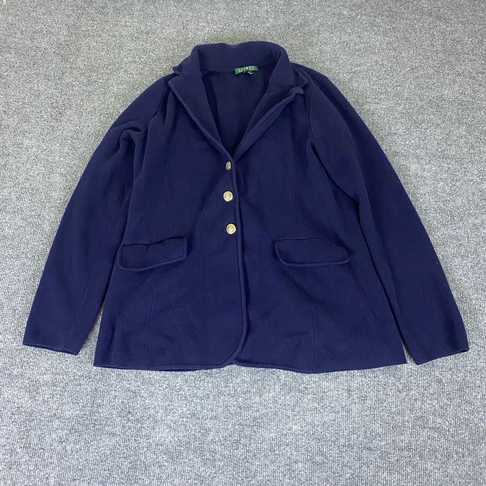 Lauren Ralph Lauren Navy Blue Knit Blazer Cardigan with Gold Buttons
